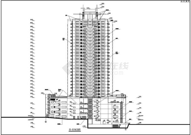 某高层商住大厦建筑CAD完整施工图立面图-图二