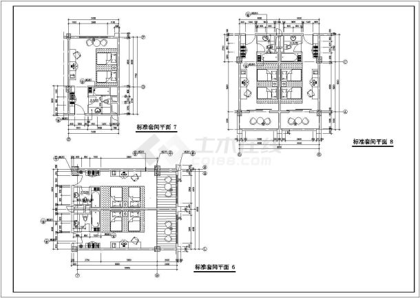 某四星级宾馆标准间CAD全套框架结构设计平面图-图二