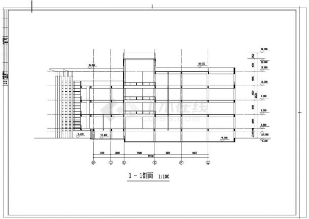 某校图书馆CAD建筑完整构造详细设计图-图二