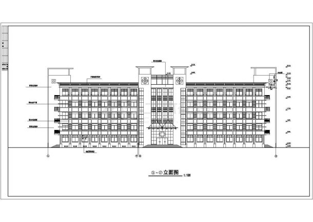 某中学综合实验楼建筑CAD全套设计施工图立面图-图二