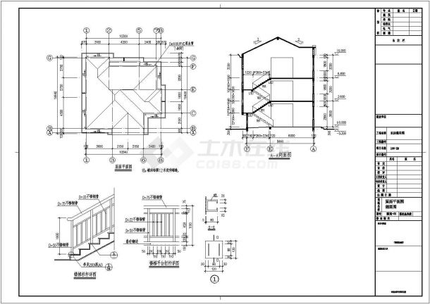 三层10.54×10.40别墅建筑结构设计CAD图-图一
