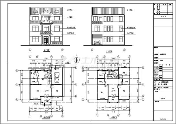 三层11.14×9.90别墅建筑结构设计CAD图-图二