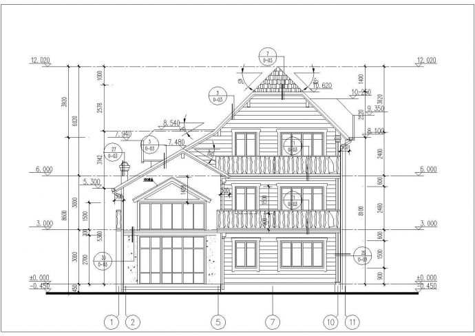 三层12.74×14.49别墅建筑设计CAD图_图1