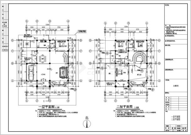 三层13.30×14.60复式别墅施工设计全套CAD图-图二