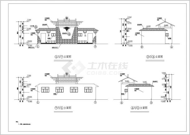 1层159平米彝族风格公厕施工设计图纸（底层平面 屋面平面 构架平面 一剖面 四立面）-图二