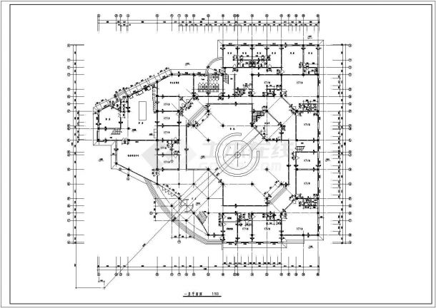 某娱乐城CAD框架结构设计构造详细平面图纸-图二