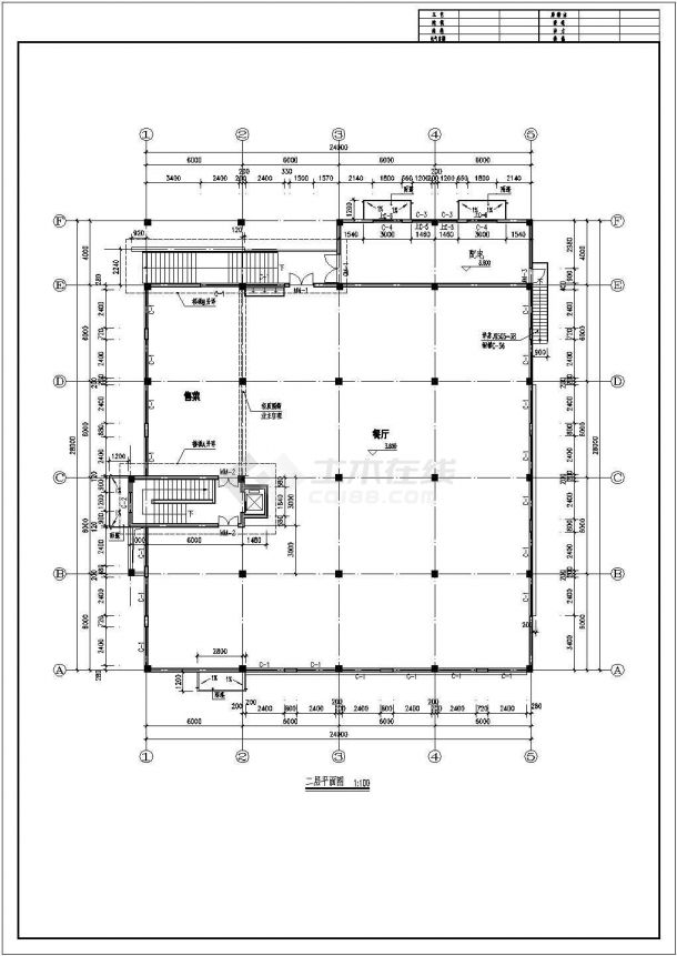 2层1354平米餐厅全套建筑施工cad图【平立剖 楼梯 门窗大样 做法表 说明】-图二
