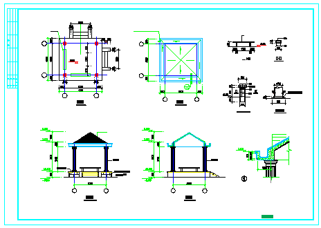 景观亭、长廊、围墙等建筑结构cad施工图