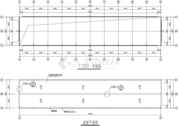 【淄博】736.66平米单层钢结构厂房车间结构施工图-图一