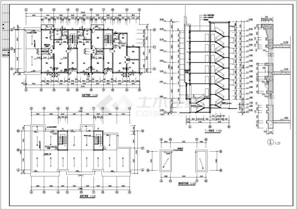 某商住楼建筑CAD全套详细构造平立面施工图-图二