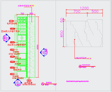 某二层餐厅自助餐厨房CAD大样施工平面图