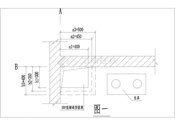 中高层住宅楼内部的排烟管道截面设计CAD图纸-图一