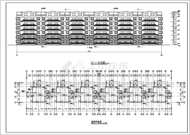 保定市某工厂7540平米6+跃层砖混结构职工家属楼建筑设计CAD图纸-图二