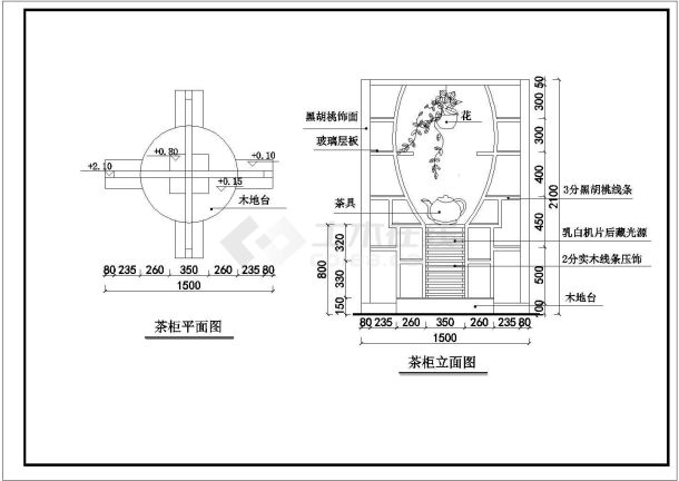 金壶春茶艺店茶柜装修设计cad全套施工图-图一