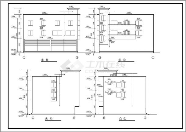 杭州某村镇740平3层砖混结构乡村民居楼建筑设计CAD图纸（首层车库）-图二
