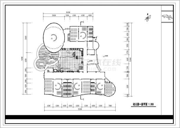 某地乡镇幼儿园全套建筑设计cad图纸（含各层平面图，剖面图）-图二