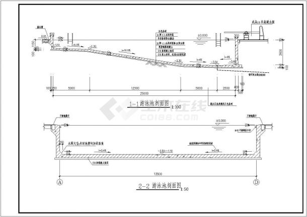 江西省南昌市市体育馆游泳池建筑设计CAD施工图纸-图一