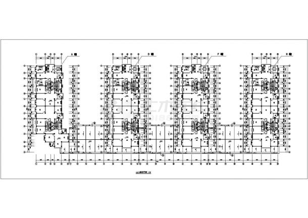 济南某小区四栋7层砖混结构连体式商住楼建筑设计CAD图纸（1-2层商用）-图二