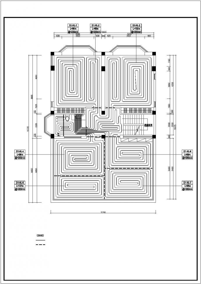 某3层别墅地板采暖设计CAD平剖面图_图1