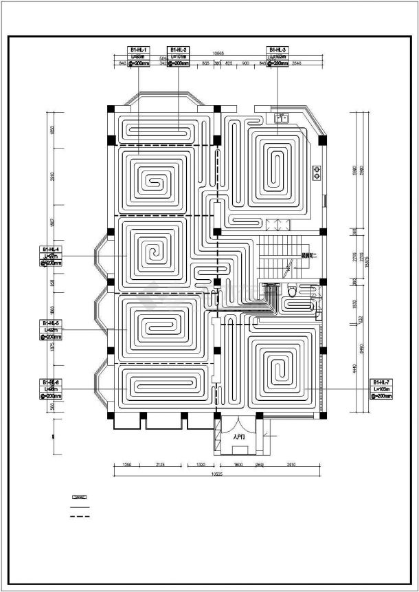 某3层别墅地板采暖设计CAD平剖面图-图二