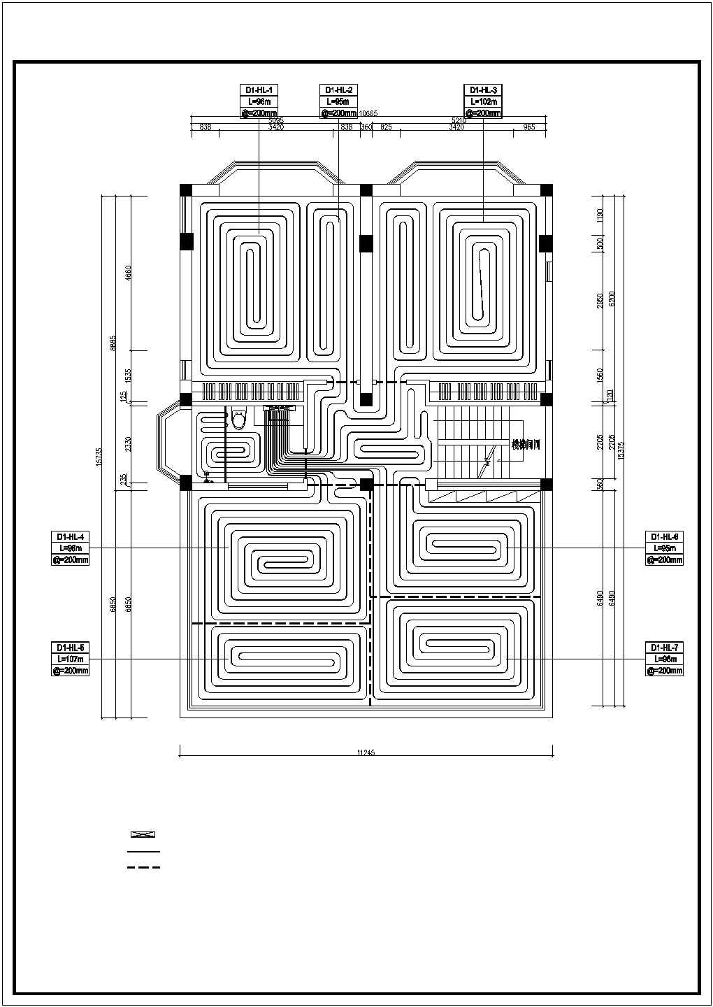 某3层别墅地板采暖设计CAD平剖面图