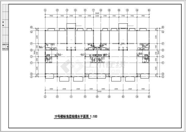 某地长33.6米 宽15.6米 -1+6层住宅楼给排水设计CAD图-图一