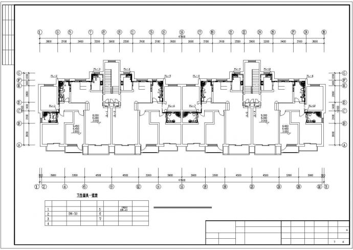 某地长47.4米 宽12米 -1+5+1住宅楼给排水设计CAD图_图1