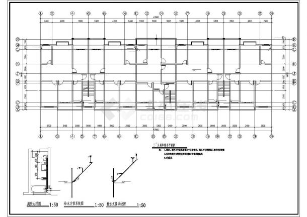 某地长47.8米 宽14.6米 6层住宅楼给排水设计CAD图-图一