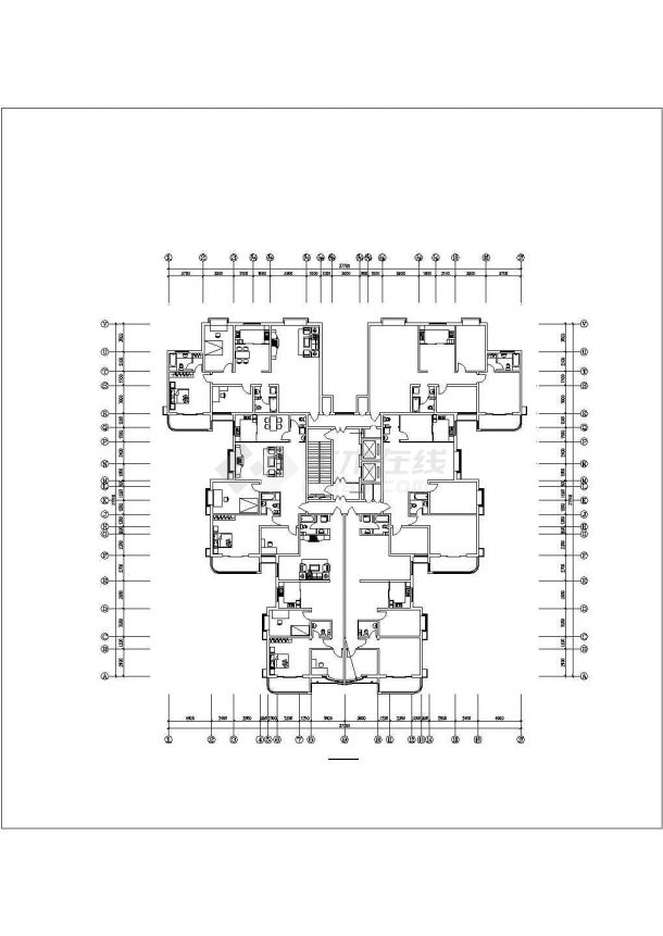 某地区点式高层户型建筑方案设计施工CAD图纸-图二
