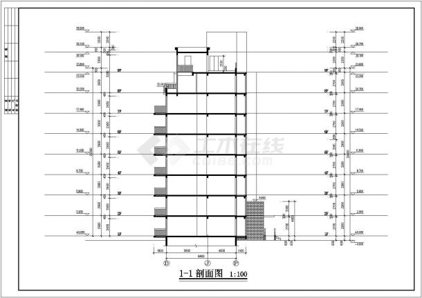 湖州市某现代化居住区4150平米8层框架结构住宅楼建筑设计CAD图纸-图一