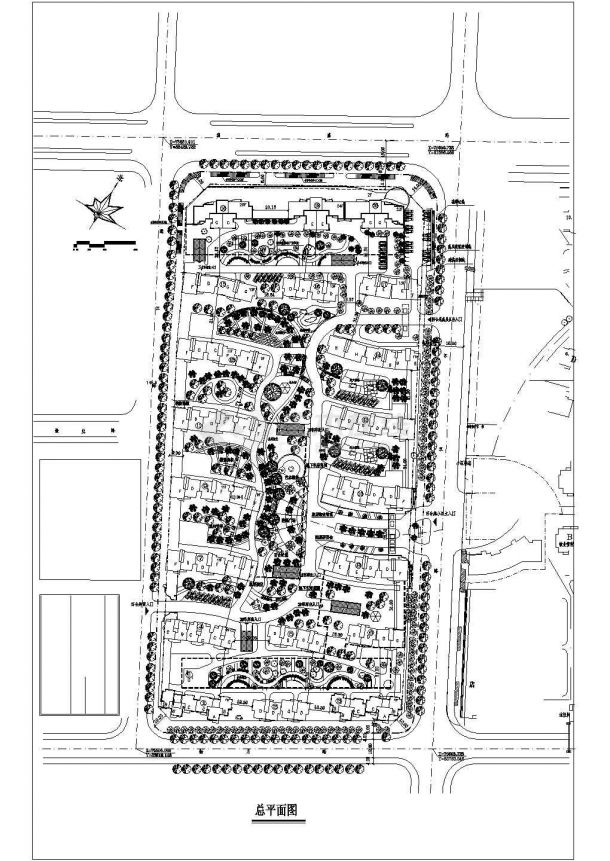 某长方形地块高级居民小区规划设计cad总平面施工图-图一