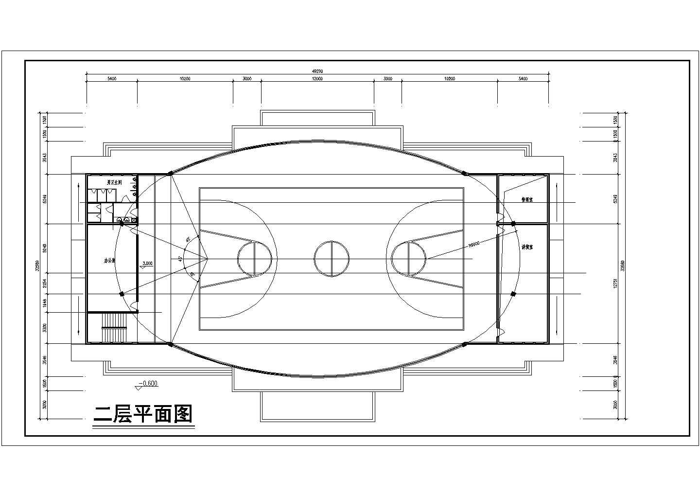 南京市某训练馆CAD施工平面设计图纸