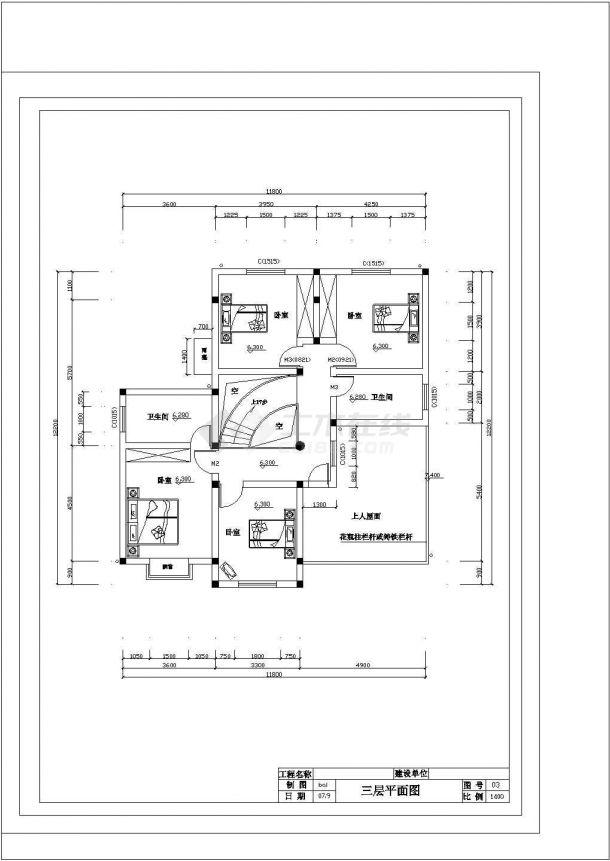某地区三层半别墅建筑布置方案设计施工CAD图纸-图一
