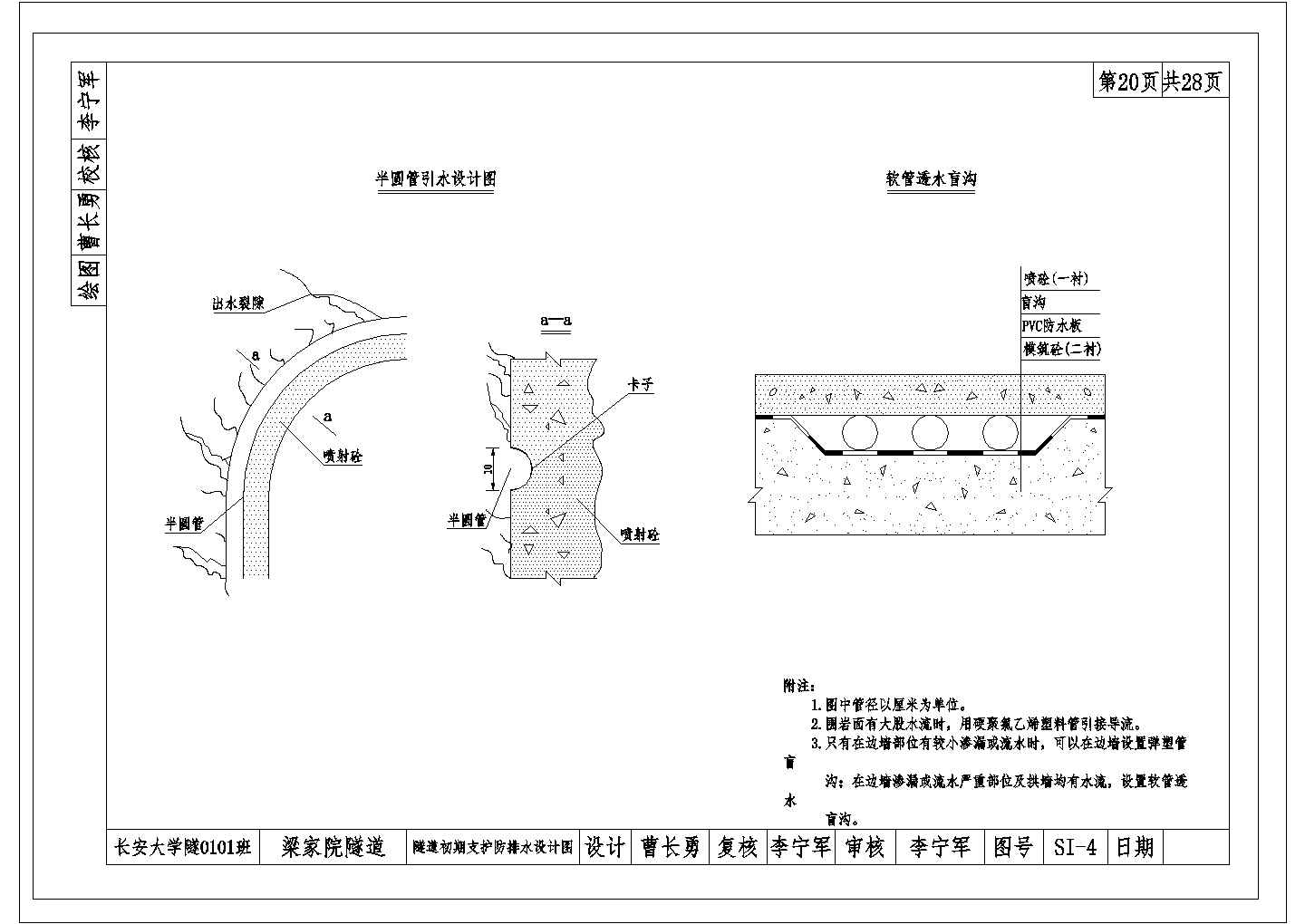 某隧道初期支护防水工程CAD大样设计图