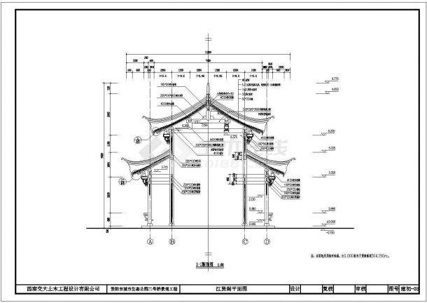 某地三江阁景区古建筑设施全套建筑施工设计cad图-图二