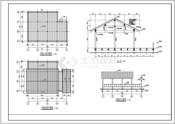 某一层仿古草堂建筑设计cad施工图-图二