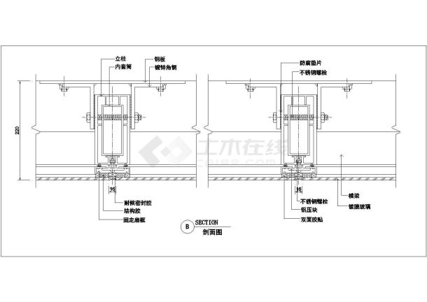 杭州小区住宅楼隐形玻璃幕墙建筑施工图-图二