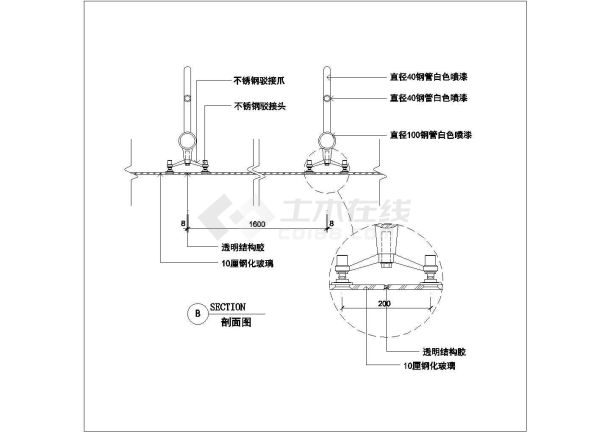 上海小区住宅楼支点式玻璃幕墙建筑施工图-图一