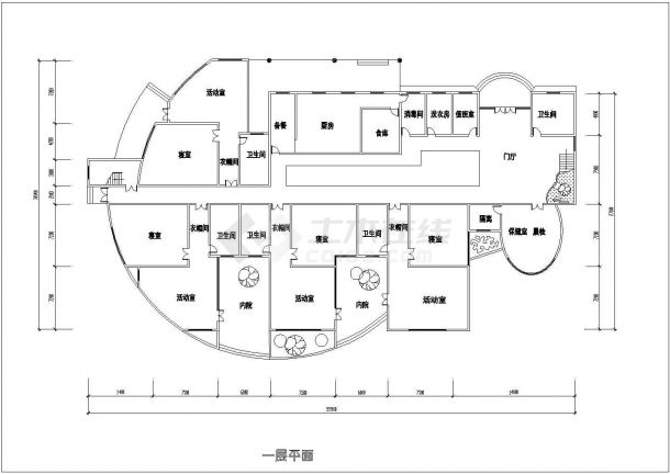 幼儿园设计_某地区二层圆形幼儿园设计CAD图-图二