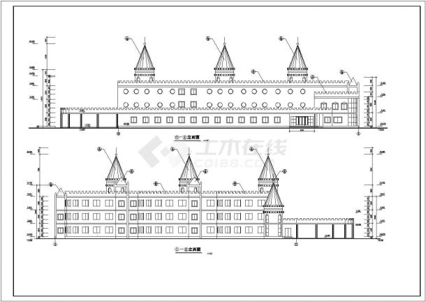 幼儿园设计_某地区三层城堡风幼儿园设计CAD图-图一