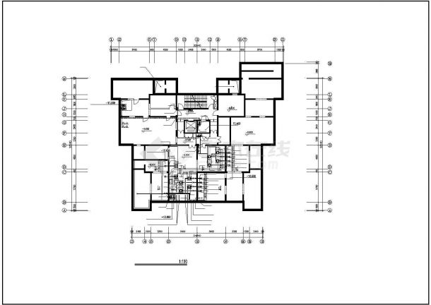 某地长32.64米 宽30.62米 -2+20层蝶形住宅楼给排水设计CAD图-图二
