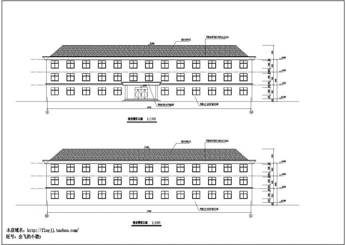 某县城试验小学三层学生宿舍楼建筑方案设计cad图（含平立剖）_图1