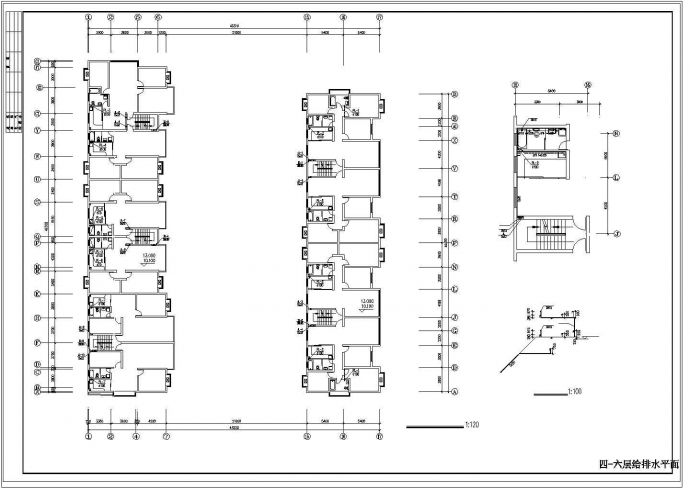 某地长51.2米 宽49.989米 6+1阁楼层住宅楼给排水设计CAD图_图1
