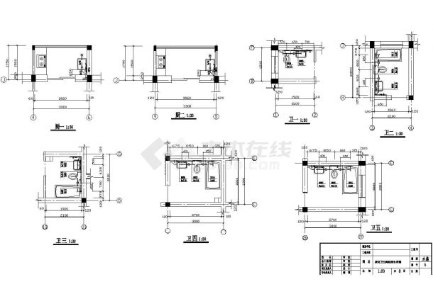 某地长52.5米 宽14.25米 6+1阁楼层住宅楼给排水设计CAD图-图二