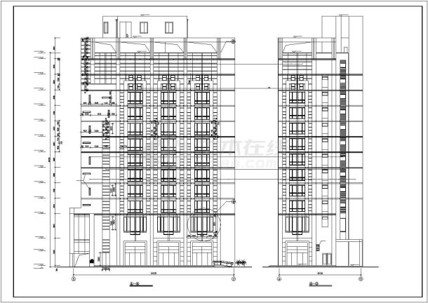 某5673平米14层商业办公楼综合楼建筑施工图纸（标注明细）（长32.078米 宽16.706米）-图二