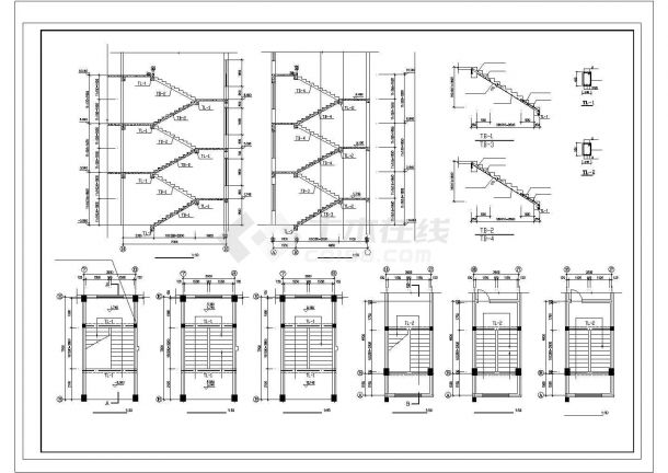 长55.1米宽7米4层框架办公楼结构施工设计cad图-图二