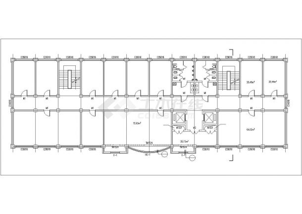 【4层】2400平米左右办公楼设计建筑结构CAD图（结构计算书49页，施组设计书38页，横道图）-图二