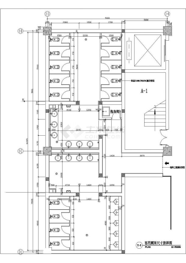 【常州】某地新型商场内部卫生间全套装修施工设计cad图-图二