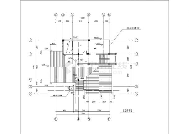 沈阳市前进村3层框混结构单体乡村别墅平立面设计CAD图纸-图一