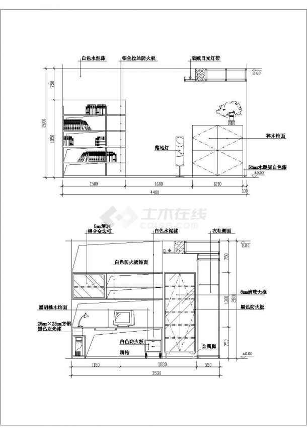 经典住宅楼书房室内装修设计cad节点图图集-图一